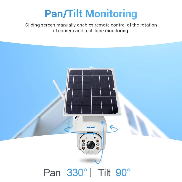 ESCAM QF480 EU Version HD 1080P IP66 Waterproof 4G Solar Panel PT IP Camera with Battery, Support Night Vision / Motion Detection / TF Card / Two Way Audio, with Battery(EU Version) ESCAM QF480 EU Version HD 1080P IP66 Waterproof 4G Solar Panel PT IP Camera with Battery, Support Night Vision / Motion Detection / TF Card / Two Way Audio, with Battery(EU Version)